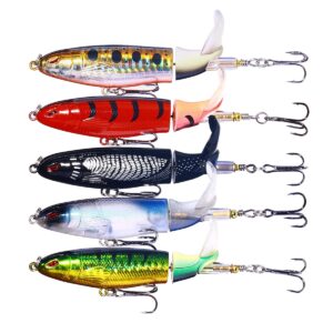 hengjia topwater fishing lures for bass fishing with storage box, floating popper fishing lure for bass catfish pike perch, floating pencil bass bait with rotating tail freshwater or saltwater