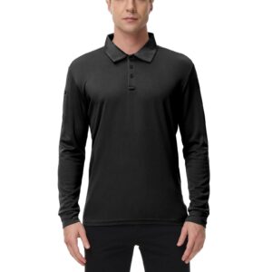 Mens Mositure Wicking Sun Protection Long Sleeve Polo Shirt BLACK-4XL