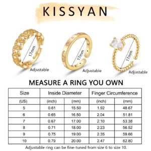 KissYan Gold Ring Set for Women, 14K Gold Plated Stackable Open Knuckle Finger Rings Chunky Twisted Signet Band Rings Adjustable Dainty Jewelry Gifts(06)