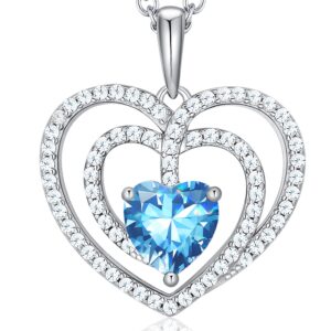 Gloffery 925 Sterling Silver Birthstone Heart Cut Halo CZ Pendant Necklaces for Women (Heart, Dec)