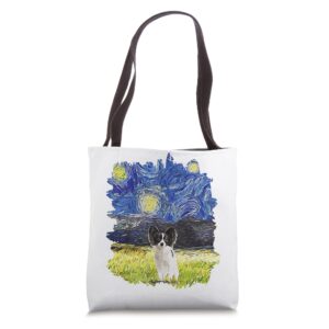 starry night impressionist - dog art papillon tote bag