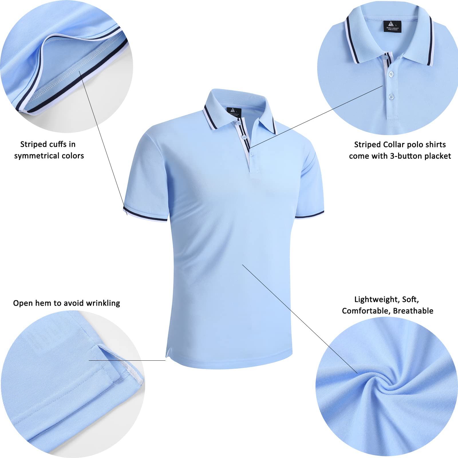 SECOOD Baby Blue Polo Shirts for Men Dry Golf Shirts Moisture Wicking Athletic Shirts for Outdoor