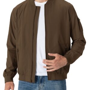 Rdruko Men's Lightweight Bomber Jacket Casual Stylish Fashion Coat Windbreaker(Brown, US M)