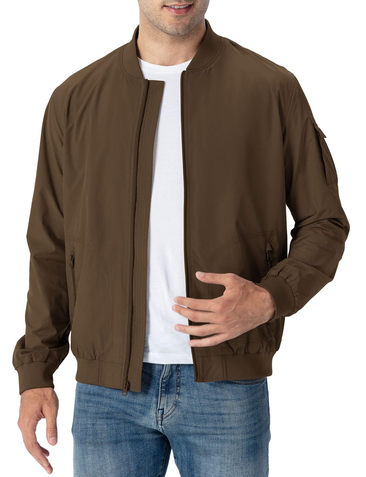 Rdruko Men's Lightweight Bomber Jacket Casual Stylish Fashion Coat Windbreaker(Brown, US M)