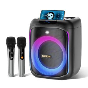 TONOR Karaoke Machine for Adults, Portable Bluetooth Singing PA Speaker System with 2 Wireless Microphones and RGB LED Lights, Supports BT/AUX/USB/TF Card for Party, Home Karaoke, Outdoor/Indoor K6