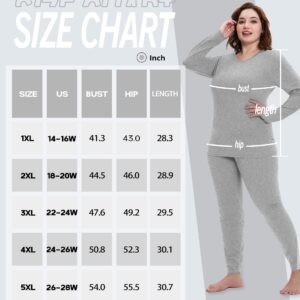 COOTRY Plus Size Thermal Underwear for Women Long Johns Fleece Lined Base Layer Sets Set - Light Gray 4XL