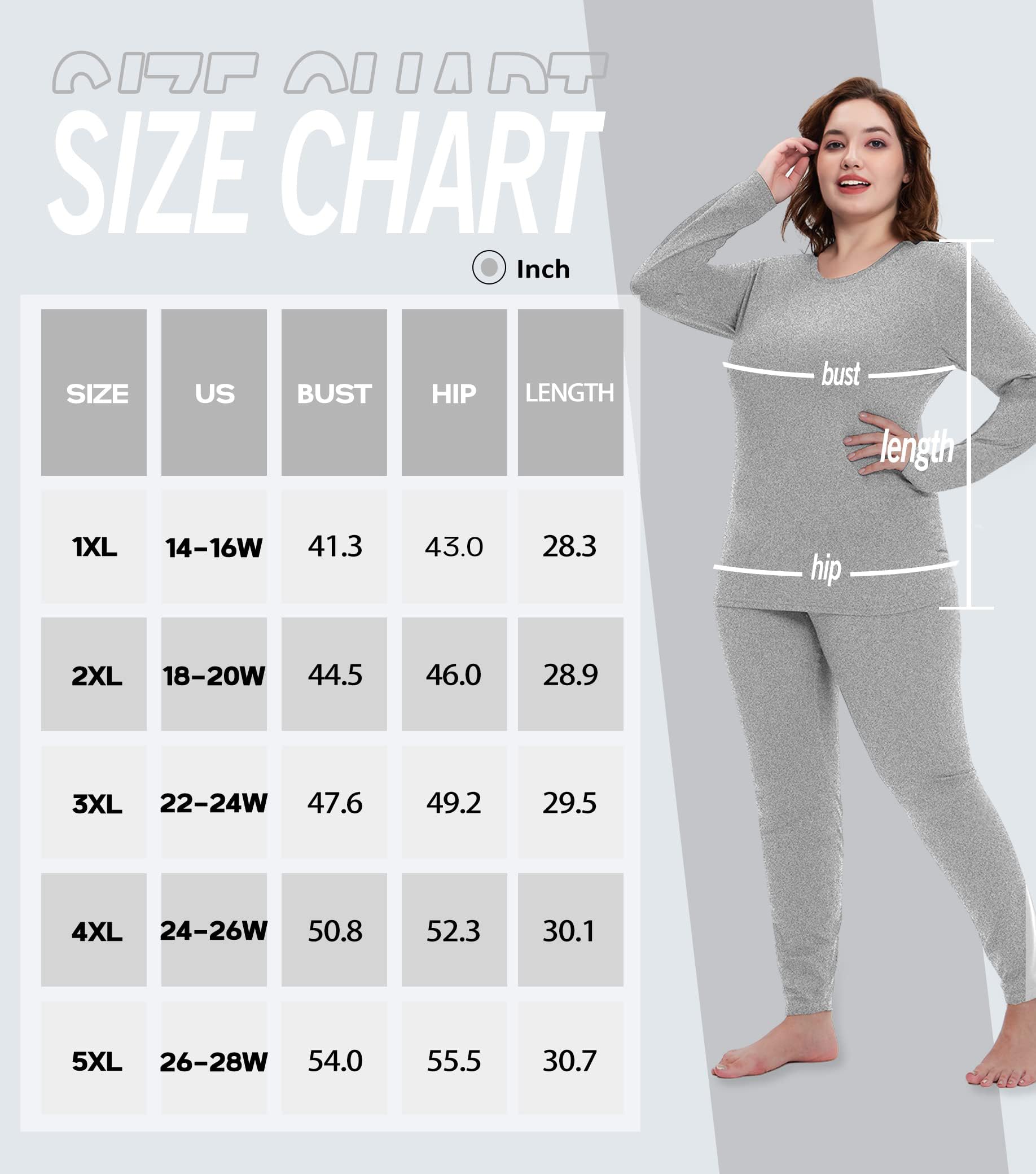 COOTRY Plus Size Thermal Underwear for Women Long Johns Fleece Lined Base Layer Sets Set - Light Gray 4XL