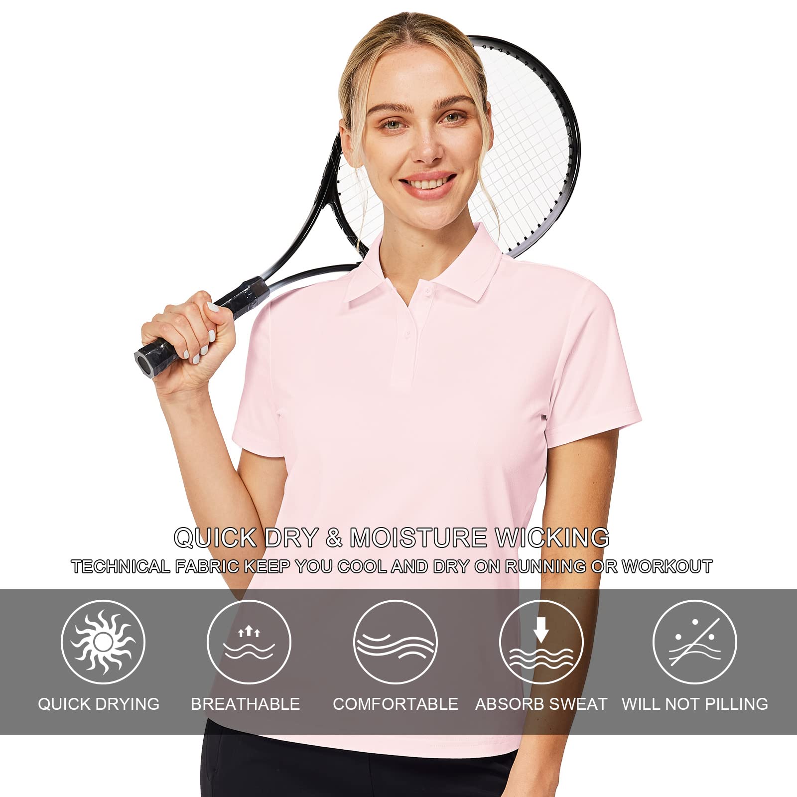 Golf Polo Shirts for Women Golf Shirts Athletic Polo Shirt Short Sleeve Work Shirts Casual Collared T-Shirts Dry Fit Shirts (Light Pink,M)