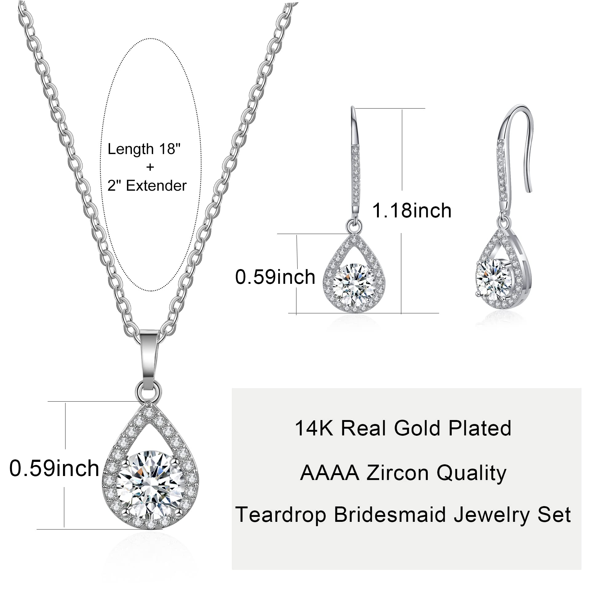 DHQH Bridesmaid Proposal Gifts Set of 6 Round Halo Jewelry Set for Bridal Bridesmaid Teardrop Necklace Earring Set for Wedding Jewelry Set for Women