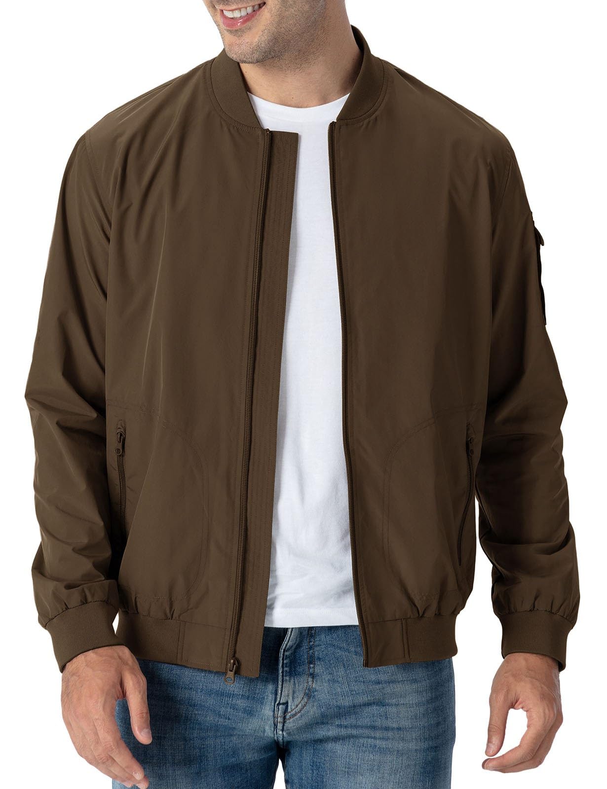 Rdruko Men's Lightweight Bomber Jacket Casual Stylish Fashion Coat Windbreaker(Brown, US M)