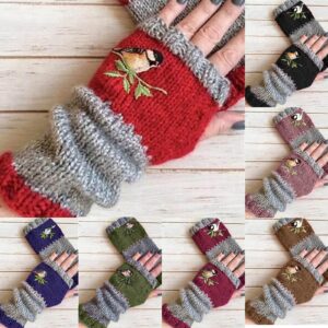 Womens Winter Warm Casual Flower Knit Gloves Handwarmers Gloves Mittens Gloves Mitten (Red, One Size)