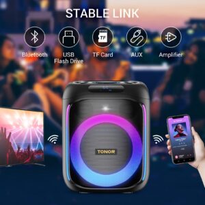 TONOR Karaoke Machine for Adults, Portable Bluetooth Singing PA Speaker System with 2 Wireless Microphones and RGB LED Lights, Supports BT/AUX/USB/TF Card for Party, Home Karaoke, Outdoor/Indoor K6