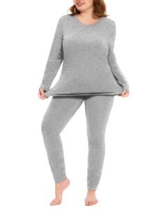 cootry plus size thermal underwear for women long johns fleece lined base layer sets set - light gray 4xl