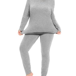 COOTRY Plus Size Thermal Underwear for Women Long Johns Fleece Lined Base Layer Sets Set - Light Gray 4XL