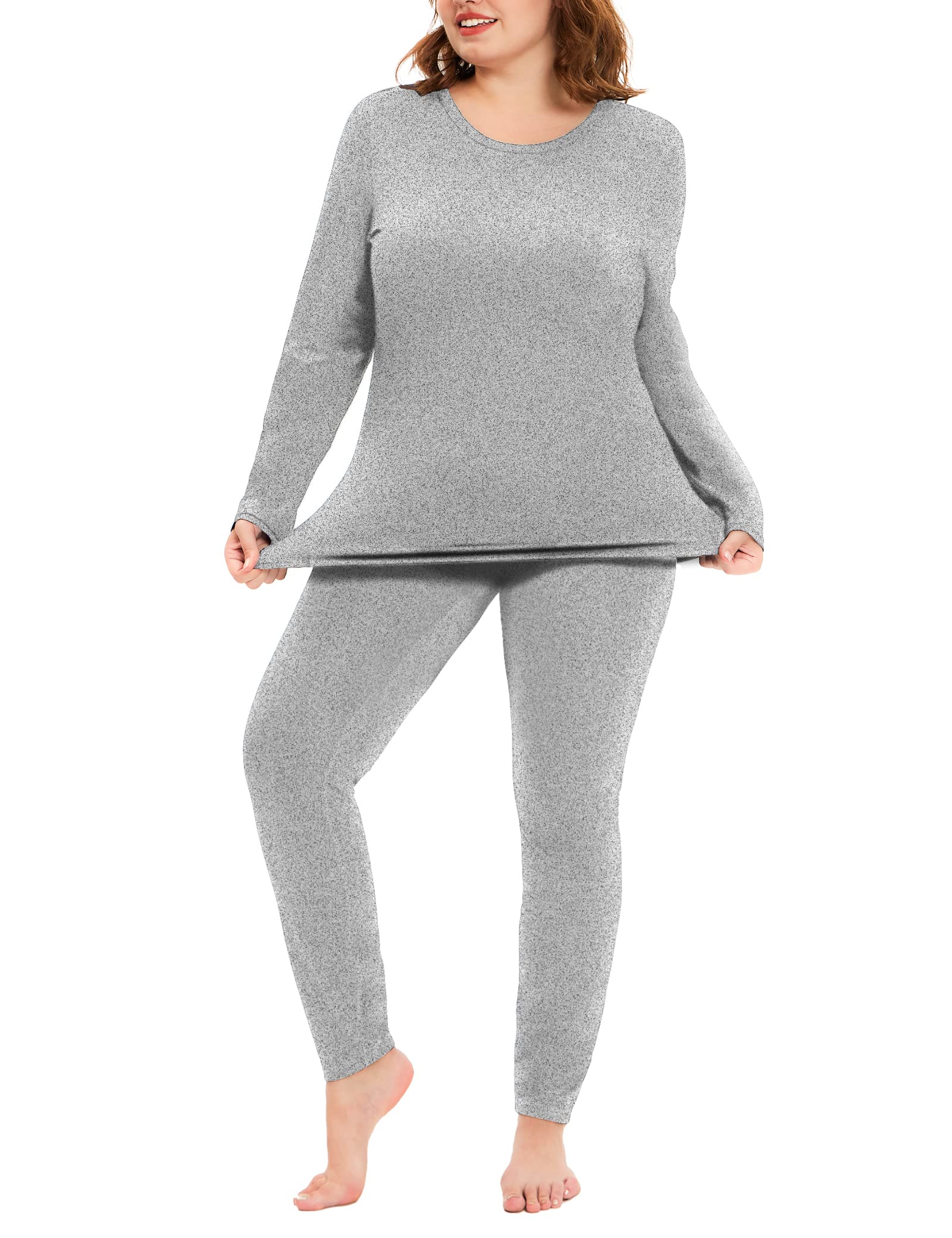 COOTRY Plus Size Thermal Underwear for Women Long Johns Fleece Lined Base Layer Sets Set - Light Gray 4XL