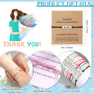 Kigeli 30 Pcs Nurse Gifts Bulk Stethoscope Heart Appreciation Bracelet Gifts Blessing Card Bracelets RN Nurse Jewelry for Women Men (Multi Style)