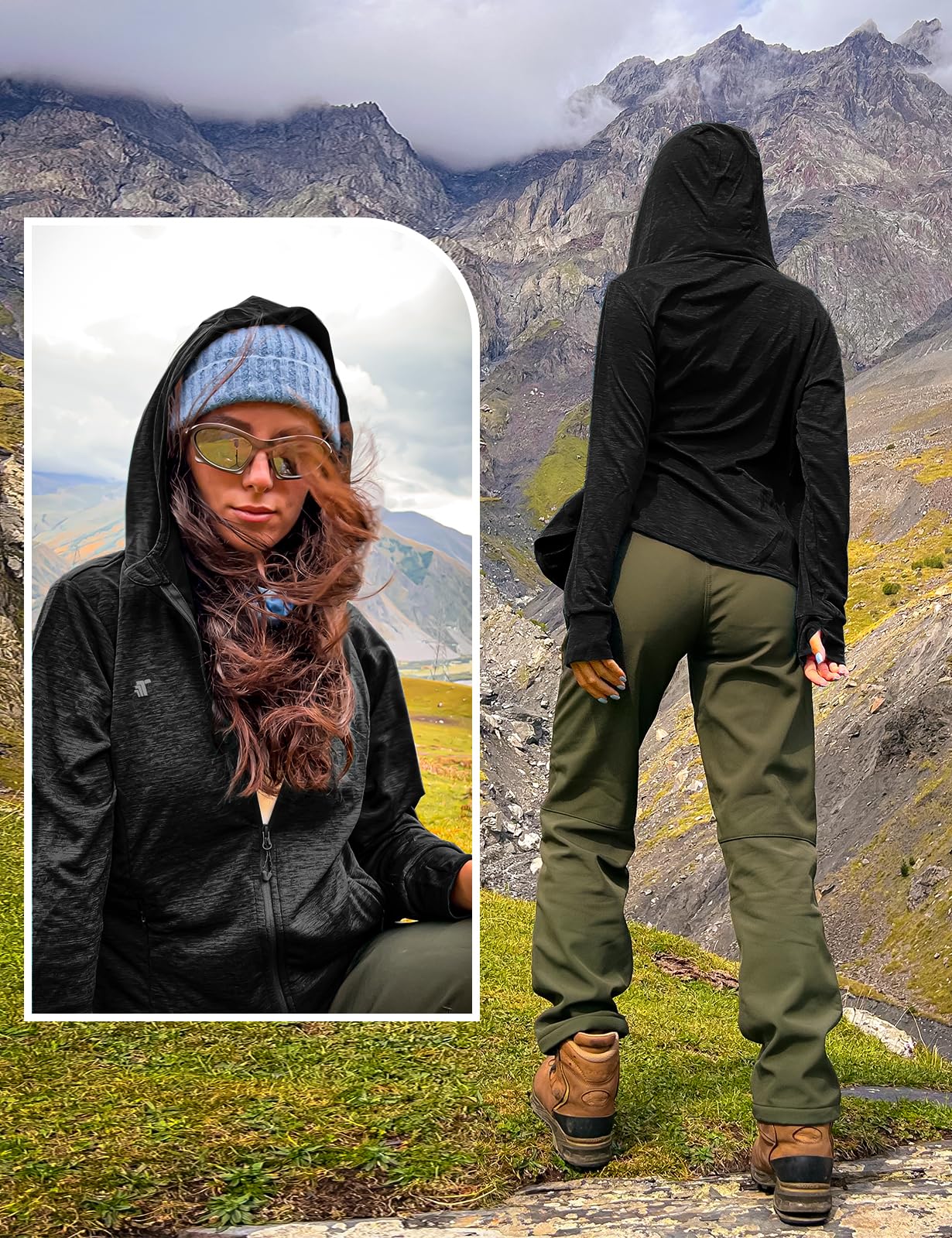 TBMPOY Womens UPF 50+ Sun Protection Hoodie Jackets Light Weight Long Sleeve Shirts Hiking Outdoor Full Zip Tops Black L