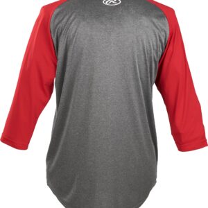 Rawlings Mens 3/4 Sleeve Shirt, Graphite/Scarlet, Large US