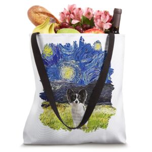 Starry Night Impressionist - Dog Art Papillon Tote Bag