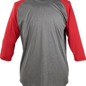 Rawlings Mens 3/4 Sleeve Shirt, Graphite/Scarlet, Large US