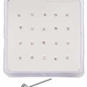 20 PC Box Sterling 925 Silver Prong Set Clear CZ Gem Nose Bone Stud Ring 22G Style 88888-1868