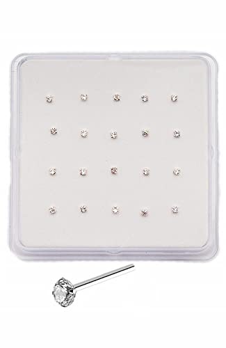 20 PC Box Sterling 925 Silver Prong Set Clear CZ Gem Nose Bone Stud Ring 22G Style 88888-1868