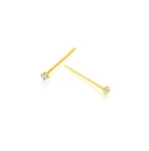 pair 18g long 3/4" gold prong set cz gem steel nose rings pin bend to fit studs style 88888-957