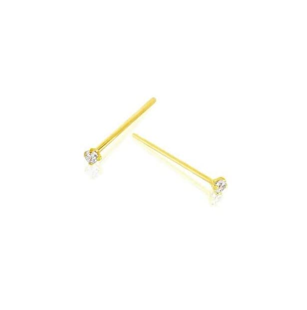 PAIR 18G LONG 3/4" GOLD PRONG SET CZ GEM STEEL NOSE RINGS PIN BEND TO FIT STUDS Style 88888-957