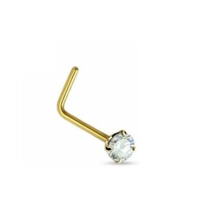 20g 14 karat solid yellow gold 14k l bend prong set cz fishtail stud nose ring style 88888-1910