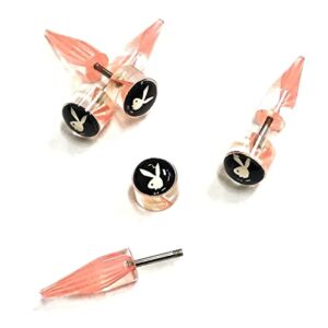 16G PAIR PLAYBOY BUNNY STEEL SHORT TAPER FAKE CHEATER RING EARRINGS BODY JEWELRY Style 88888-377