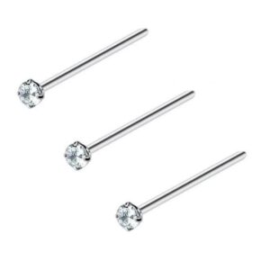 20G IMPLANT GRADE TITANIUM PRONG SET 3MM CZ BENDABLE FIT NOSE PIN PIERCING STUD Style 88888-738