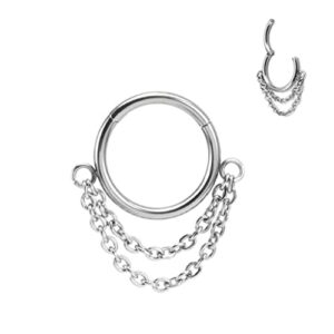 16G 5/16" TWO CHAINS LINKED HINGED CLICKER DANGLING RING NOSE SEPTUM HOOP Style 88888-917