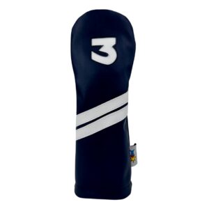 Navy Blue and White Sunfish Leather Golf Headcover Set 1-3-X Driver Fairway Hybrid