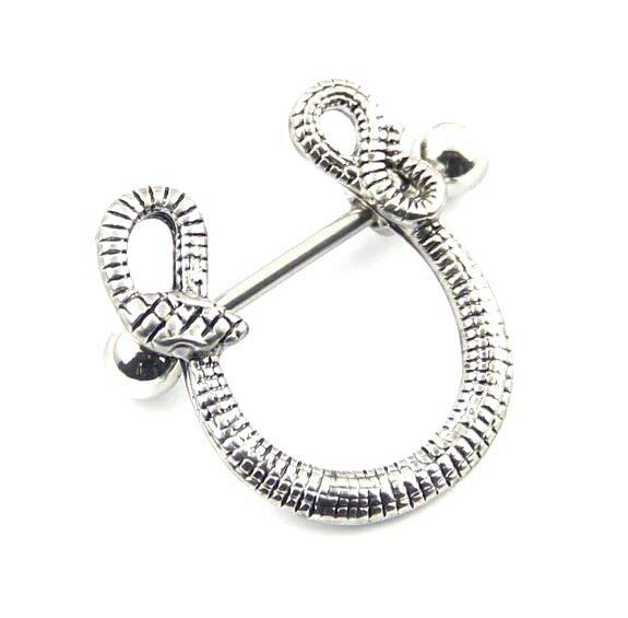 PAIR 14G SURGICAL STEEL SNAKE PYTHON NIPPLE SHIELDS RING BARBELL NIPPLERINGS Style 88888-940