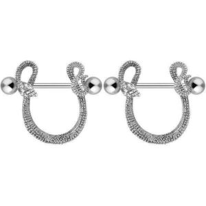 PAIR 14G SURGICAL STEEL SNAKE PYTHON NIPPLE SHIELDS RING BARBELL NIPPLERINGS Style 88888-940