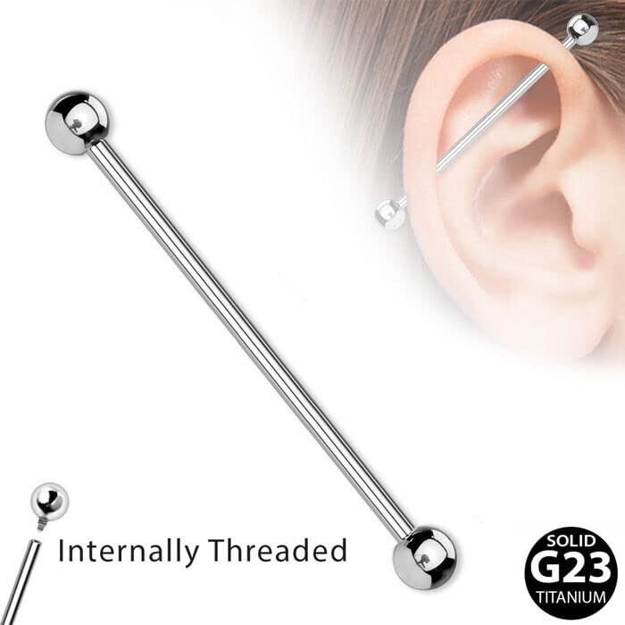 14G 1.5" Implant Titanium Internally Threaded Industrial Ear Cartilage Barbell Style 88888-413