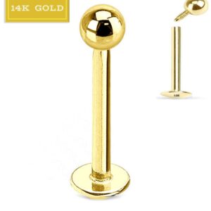 14K SOLID GOLD 16G INTERNALLY THREADED 3MM BALL LIP LABRET TRAGUS STUD RING Style 88888-2054