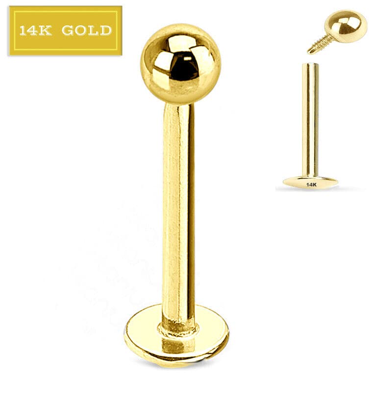 14K SOLID GOLD 16G INTERNALLY THREADED 3MM BALL LIP LABRET TRAGUS STUD RING Style 88888-2054