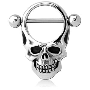 PAIR 14G 3-D PUNK SKULL NIPPLE SHIELD RING NIPPLERINGS STEEL PIERCING BARBELLS Style 88888-987