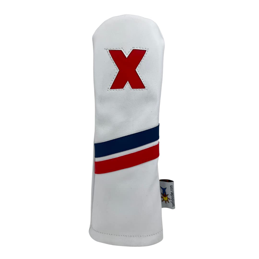 White Blue Red Sunfish Leather Golf Headcover 5 Piece Set 1 3 5 X H Driver Fairway Hybrid