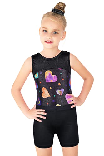 XFGIRLS Gymnastics Leotards for Girls Sparkle One-Piece Activewear Sleeveless Ballet Dance Athletic Leotards with Shorts Black 10-12 Years