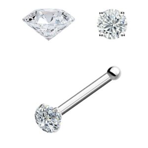 20 PC Box Sterling 925 Silver Prong Set Clear CZ Gem Nose Bone Stud Ring 22G Style 88888-1868