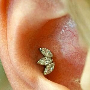 16G 5/16" G23 TITANIUM THREADLESS PUSH IN 3-MARQUISE FAN CZ TRAGUS LABRET STUD Style 88888-1750