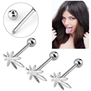 14G RAINBOW POT LEAF MARIJUANA STEEL TONGUE RING BODY PIERCING BARBELL Style 88888-714