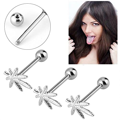 14G RAINBOW POT LEAF MARIJUANA STEEL TONGUE RING BODY PIERCING BARBELL Style 88888-714