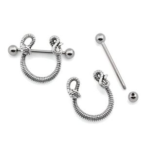 PAIR 14G SURGICAL STEEL SNAKE PYTHON NIPPLE SHIELDS RING BARBELL NIPPLERINGS Style 88888-940