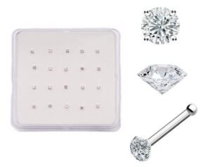 20 pc box sterling 925 silver prong set clear cz gem nose bone stud ring 22g style 88888-1868