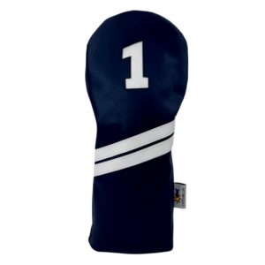 Navy Blue and White Sunfish Leather Golf Headcover Set 1-3-X Driver Fairway Hybrid