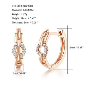 FANCIME Solid 14K Rose Gold Chain Link Diamond 0.054 CTTW Infinity Huggie Hoop Earrings Dainty Delicate Fine Jewelry For Women, 1/2 INCH