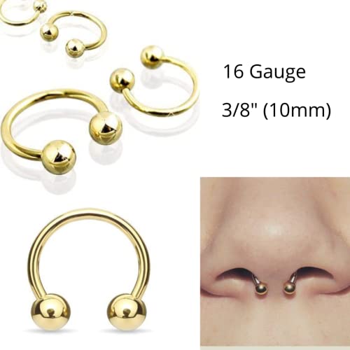 16G 3/8" GOLD TITANIUM BALL HORSESHOE RING SEPTUM EAR SMILEY DAITH JEWELRY HOOP Style 88888-772